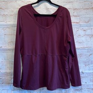 Fabletics pullover top XL burgundy scoop neck long sleeve thumholes cinched side